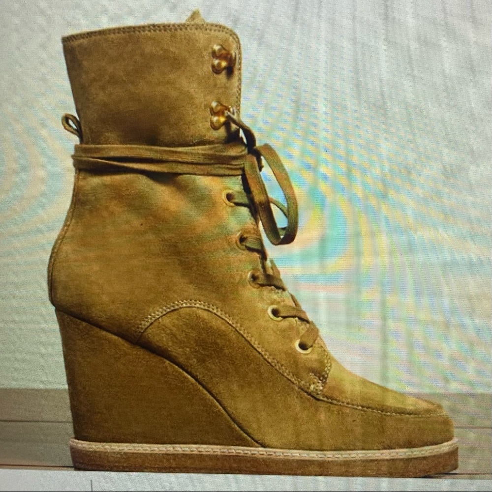 Veronica Beard Ananya Lace-Up Wedge Booties, Size 8
